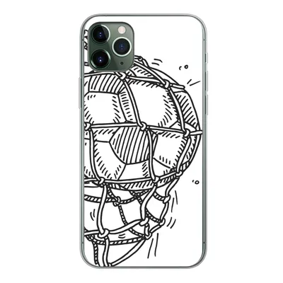 Produktbild von MuchoWow® Handyhülle Schutzhülle Hülle für iPhone 11 Pro Max Eine Illustration eines Fußballschusses ins Tor - Jungen - Mädchen - Kinder Silikon Softcase Handy Hülle - Schutz