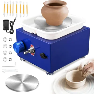 Produktbild von Mini Töpferscheibe, Elektrische Töpferscheibe, DIY Keramikarbeiten, Töpfermaschine, 2000RPM Metall-Drehteller Töpferscheibe für Töpfer-Heimwerker blau