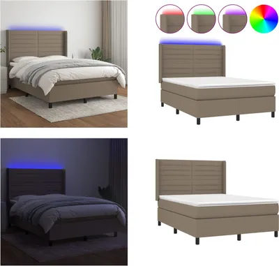 Produktbild von vidaXL Boxspringbett mit Matratze & LED Taupe 140x190 cm Stoff - Boxspringbett - Boxspringbetten - Bett - Schlafzimmermöbel