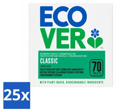 Produktbild von 25 x Ecover Classic Spülmaschinentabs - Zitrone & Limette - Vorteilspackung - 25 Stücke