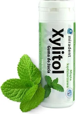 Produktbild von Miradent Xylitol Kaugummi, lockige Minze, 30 Stück.