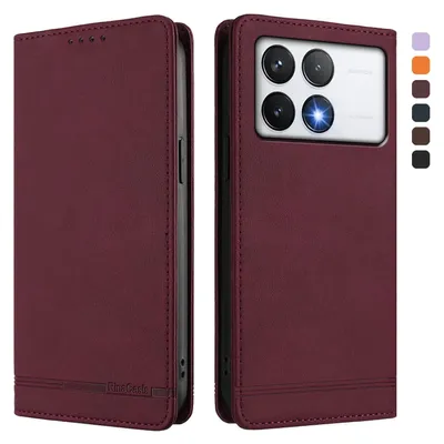 Produktbild von Hülle für Xiaomi Poco F6 Pro, Retro Kunstleder Ständer Klapphülle mit Kartenfächer und Magnetische Rot