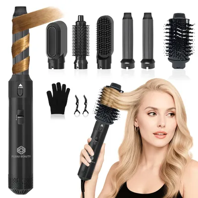 Produktbild von Fleau Beauty Lockenstab – PRO Edition – Multistyler – Haartrockner– Lockenwickler – Stylingbürste – Fohnbürste – 6 in 1 Set – Schwarz