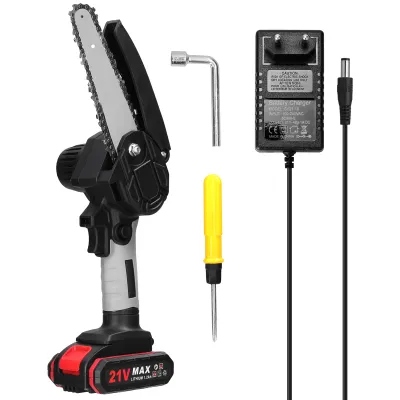 Produktbild von Kettensäge, 6 Zoll 21V Elektro-Kettensäge, Tragbare Handgeführte Akku Kettensäge mit Batterie + Ladegerät, Bürstenmotor für Gartenarbeit Baumbesch