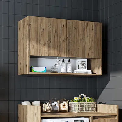 Image de Armoire de rangement pour lave-linge Roomart, 100 cm de large, chêne
