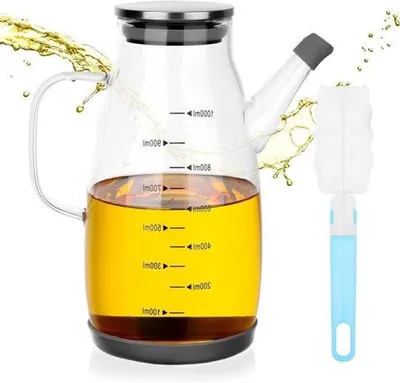 Imagen del producto de Dispensadores de aceite de vidrio con asa, botella de aceite de cocina sin tapa, ideal para aceite, vinagre y para usar en la parrilla
