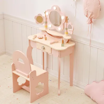 Kinderschminktisch mit Spiegel, Holz, Rosa