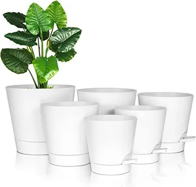 Produktbild von Selbstbewässerung Innenpflanztöpfe 20/17.5/16,5/15/14/12,5 cm Plastik -Entwässerungslöcher, Untertassenbehälter, Topf Alle Pflanzen, Weiß