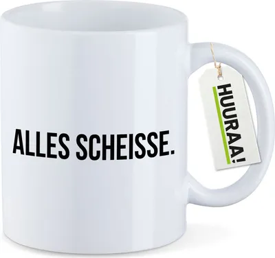 Produktbild von Huuraa Kaffeetasse Alles Scheisse Schriftzug 330ml Weiß Keramik Kaffeebecher Geschenkidee