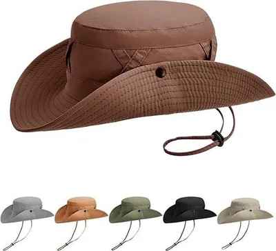 Obrázek produktu pro Široký klobouk – Široký okraj – Skládací a prodyšný – Obvod hlavy 55-60 cm – Pánské a dámské tričko vhodné pro turistiku a safari – Hnědá barva