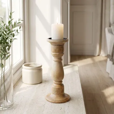 Produktbild von Kerzenständer, Holz, rustikale Tischleuchte, Kerzenhalter in Vintage-Look