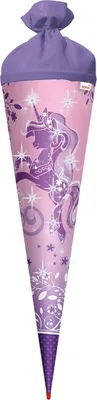 Produktbild von ROTH Schultüte groß Purple Unicorn 70 cm mit Glitter rund Rot(h)-Spitze Filzverschluss Zuckertüte Schulanfang