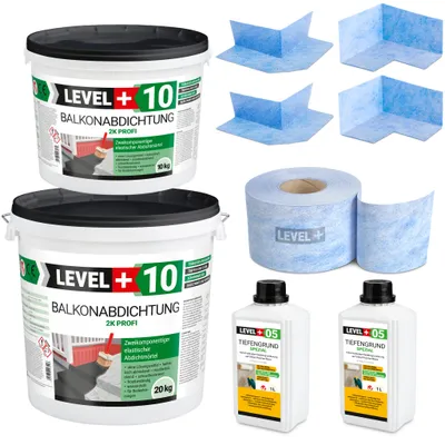Produktbild von DichtSet 30kg Balkonandichtung 2K Balkon und Terrassen ca. 10m² Dichtband LEVEL+ SET32