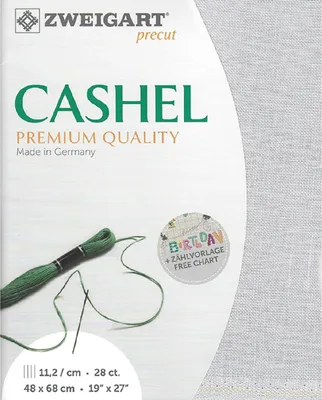 Produktbild von Zählstoff CASHEL Zweigart Precut 28 ct. 3281 Farbe 705 perlgrau, Handarbeitsstoff aus 100% Leinen für Stickerei 48x68 cm