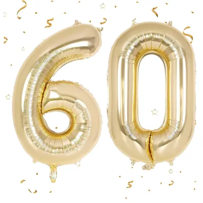 Productafbeelding van Cijferballon 60 Goud en Witgoud, 40 Inch Folienballon voor Verjaardagen