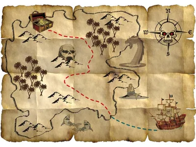 Image de Carte au trésor - Fête pirate - 9,5 x 3 cm - Papier - Rouge - Pour carnaval et fêtes à thème