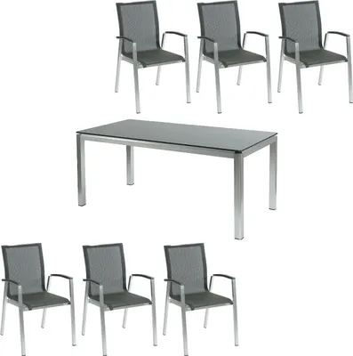 Produktbild von Inko 7-teilige Sitzgruppe Ancona 180x90 cm Alu gebürstet/HPL zebranowood/Textilene