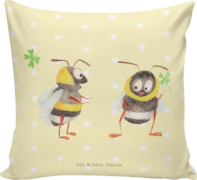 Produktbild von Mr. & Mrs. Panda kuschelkissen 40x40 Hummeln Kleeblatt - Gelb Pastell - Geschenk, Gute Laune, Biene, Zierkissen, glücklich Werden, Dekokissen, Hummel, Spruch Positiv