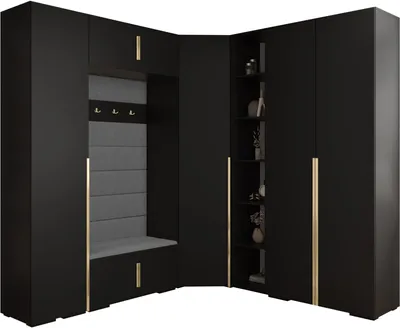 Produktbild von MEBLE KRYSPOL Inova 1 Möbelset Garderobe, 236,7x371,7x47cm - Schwarz, Manila 16, Gold