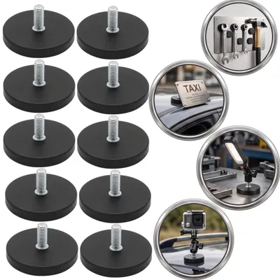 Zdjęcie produktu dla 10x Uchwyt magnetyczny magnes neodym Ø43mm gwint M5 powlekany gumą max 9kg