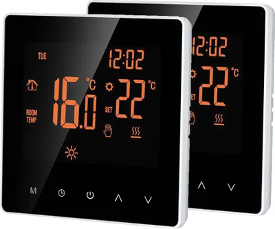 Produktbild von 2X Smart Raumthermostat Thermostat, elektrische Fußbodenheizung LCD Touchscreen Wochenprogrammierbarer Kindersperre Speicherfunktion für zu Hause Office Hotel 16A
