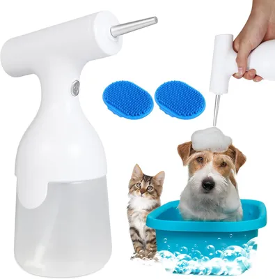 Produktbild von Hunde Seifenspender Automatisch, Schaumseifenspender für Hundebadewanne, Elektrische Schaummaschine mit Hundebadbürste, Hunde Shampoo-Sprühgerät