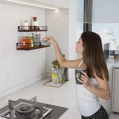Image de Étagère murale pour salle de bain, étagère murale, lot de 2 pièces