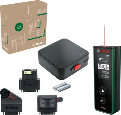 Produktbild von Cyfrowy dalmierz laserowy Bosch Zamo z trzema adapterami i 2 bateriami 1,5 V (AAA)