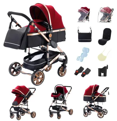 Immagine prodotto di Passeggino, multifunzionale 3 in 1, facile da ripiegare, 739 rosso