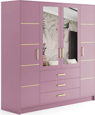 Produktbild von ALTDECOR Kleiderschrank mit Spiegel BALA und selbstschließenden Flügeltüren 196 x 200 cm - Rosa