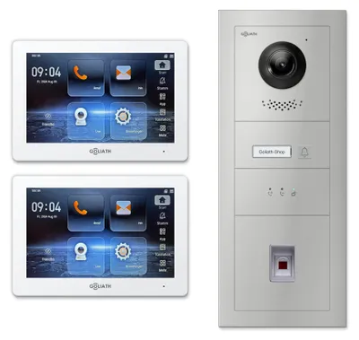 Produktbild von Goliath IP-Video-Türsprechanlage GL-IPH130M für 1 Familie – Fingerprint, Anzeigemodul : 2 Monitore : 7 Zoll Weiß : Silber : Unterputzdose Monitor Anzahl: 2 Monitore Monitor Farbe: 7 Zoll Weiß Montage: Unterputzdose Türklingel Farbe: Silber