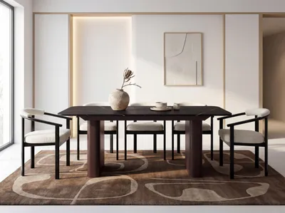 Produktbild von Ausziehbarer Rechteckiger Esstisch – XXL Modernes Design mit Braunem Metallgestell – für 10-14 Personen, 200 x 90 / 300 cm – Schwarz Marmor Kupfer