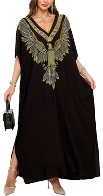 Produktbild von Solidchoice – Damenmaxikleid mit Stickerei, V-Ausschnitt und kurzen Ärmeln