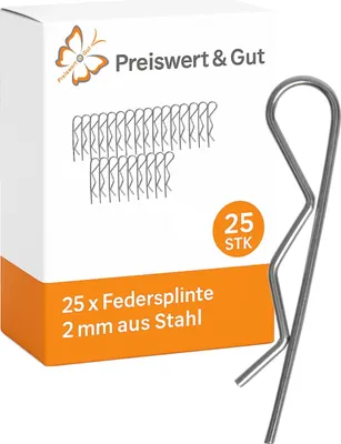 Produktbild von 25 x Sicherungsklammer, Federsplinte, Metallsplint 2mm – Stahl, Silber, wiederverwendbar, für zb. Anhänger & Wohnmobile