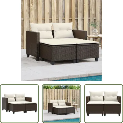 Produktbild von The Living Store Gartensofa 2-Sitzer mit Hockern Braun Poly Rattan