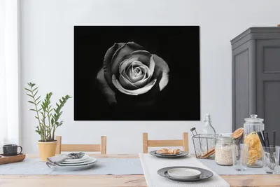 Produktbild von MuchoWow® - Leinwandbilder - Blumen - Schwarz - Rose - Weiß - Botanisch, Wandbild, Wanddeko Bilder Wohnzimmer, 120x90 cm