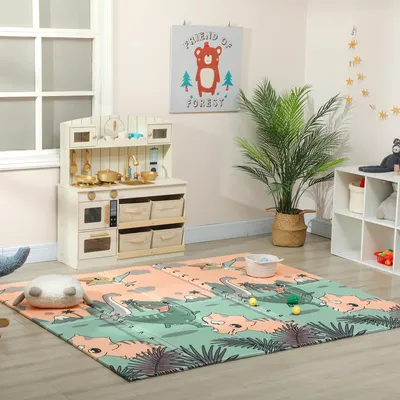 Produktbild von Spielmatte Baby faltbar doppelseitig, Krabbelmatte XPE Dinosaurier Weltraum, Mehrfarbig | 196 x 176 x 1,5 cm | 1,29 kg | wasserfest