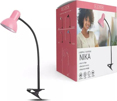 Zdjęcie produktu dla Lampka Biurkowa Nocna E27 Nika Różowa Z Klipsem