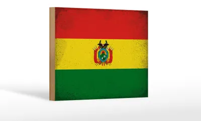 Produktbild von Holzschild Flagge Boliviens 18x12cm Flag of Bolivia Vintage