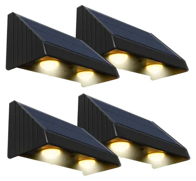 4er-Set Solar-LED-Wandleuchten, warmweiß, 6 cm