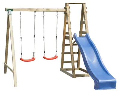 Produktbild von Doppelschaukel mit Rutsche und Sandkasten, kesseldruckimprägniert, Podesthöhe 120 cm