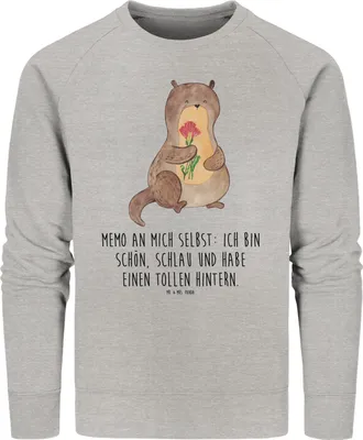 Produktbild von Mr. & Mrs. Panda Baumwoll Sweatshirt Otter Blumenstrauß Größe L - Heather Grey - Geschenk, Pullover, Positiv, Seeotter, Pulli, Achtsamkeit, Bio, Selbstvertrauen, Süß