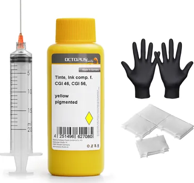 Produktbild von Nachfülltinte für Canon GI 46, GI 56 Tintentank, Maxify GX7055, GX6040, GX5050 yellow pigmentiert 250 ml mit Spritze