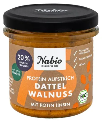 Produktbild von Protein Aufstrich - Dattel Walnuss mit Roter Linse 135g