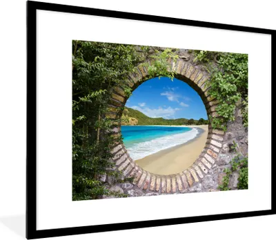 Produktbild von MuchoWow® Gerahmtes Poster Strand - Meer - Blick 80x60 cm - Poster mit Schwarzem Bilderrahmen Wandposter Rahmen Foto Bilder - Schlafzimmer-Dekorationen - Fotoposter