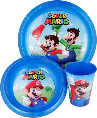 Produktbild von Super Mario Kinder Geschirr-Set 3 teilig Becher Teller Schüssel