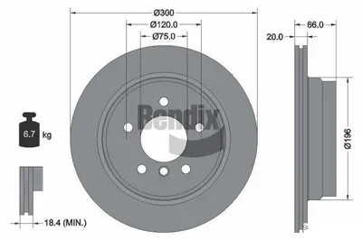 Produktbild von BENDIX Braking Bremsscheibe Hinten für BMW 3 Touring (E91) 300mm BDS1136