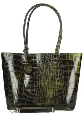 Produktbild von Geräumige diebstahlsichere Leder Handtasche in Reptiloptik mit Reißverschlussfächern