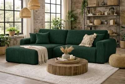 Produktbild von Kaiser Möbel Ecksofa mit Schlaffunktion und Bettkasten, Ariel L-Form moderne Cord Sofa, Stoff Poso, Grün, Links