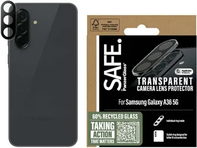 Immagine prodotto di Vetro della fotocamera per Galaxy A36 5G, protezione dell'obiettivo della fotocamera Safe by PanzerGlass, nero trasparente